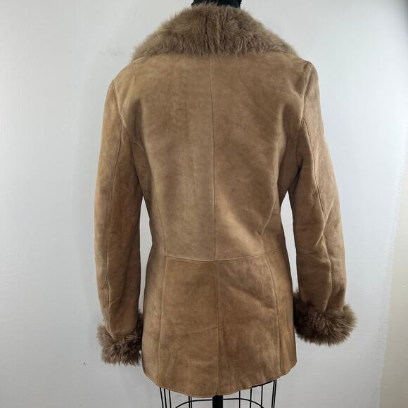 ZARA Woman Brown Shearling Suede Button-Down Fur Jacket Coat M Medium Y2K GenZ - Picture 3 of 8